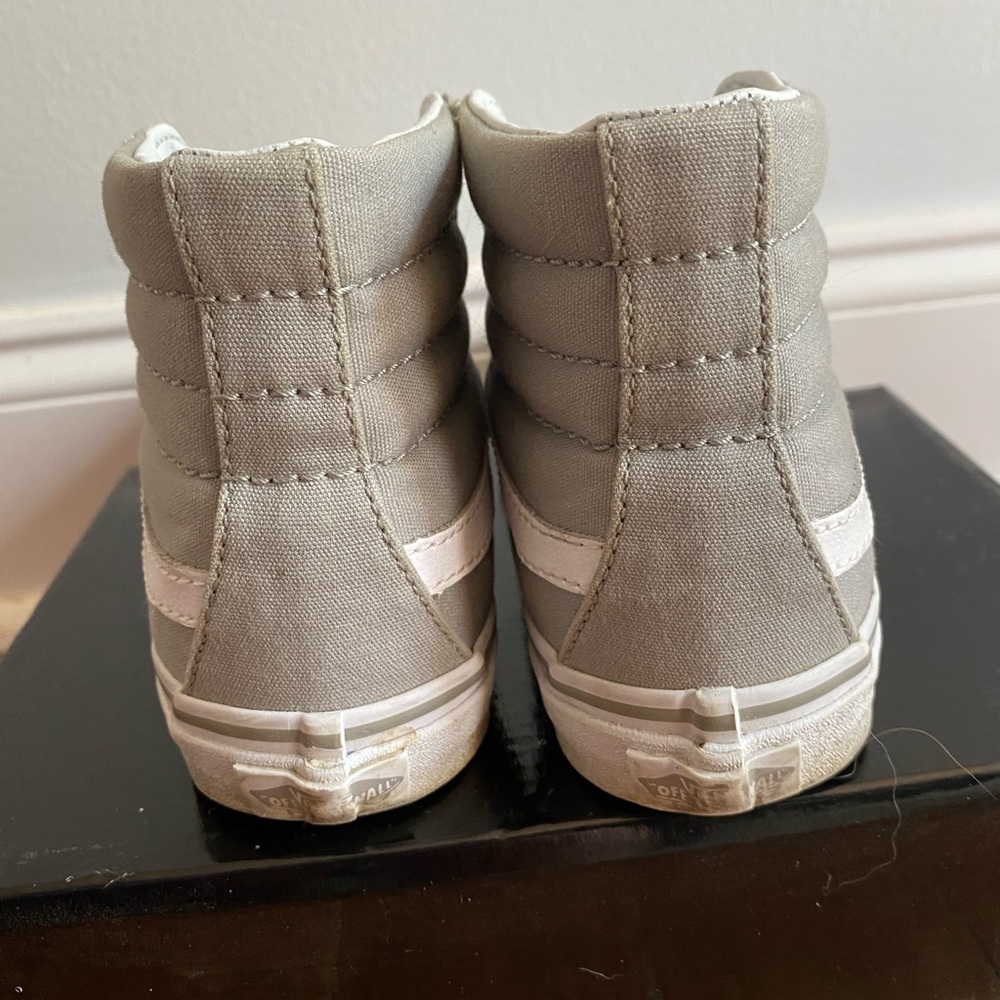 High Top Canvas Vans in Light Gray with White Accents - Picture 6 of 7